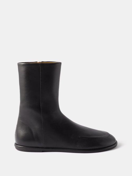 The Row - Canal Leather Ankle Boots - Womens - Black