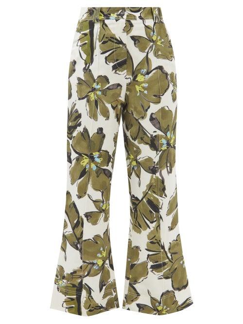 Aje - Oasis Floral-print Linen-blend Flared Trousers - Womens - Green Print