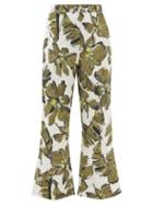 Aje - Oasis Floral-print Linen-blend Flared Trousers - Womens - Green Print