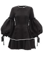 Ladies Rtw Aje - Gracious Balloon-sleeve Linen-blend Mini Dress - Womens - Black