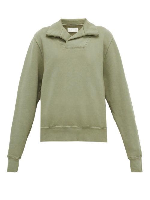 Matchesfashion.com Les Tien - Yacht Open-collar Cotton-jersey Sweatshirt - Womens - Light Green