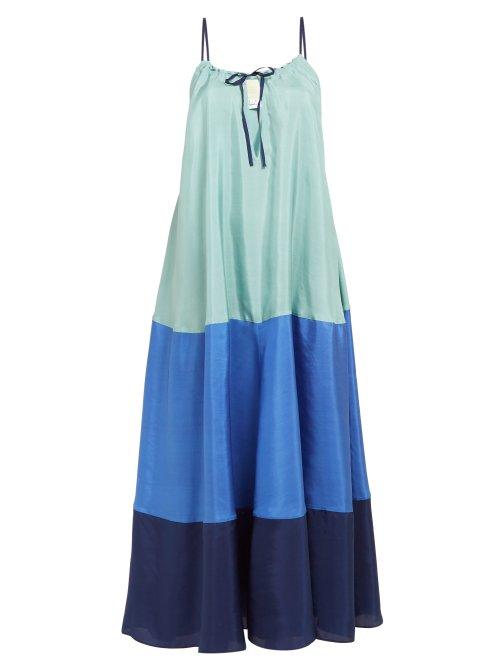 Matchesfashion.com Anaak - Clara Colour Block Silk Dress - Womens - Blue Multi