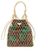 Matchesfashion.com Prada - Floral Print Pouch And Leather Mesh Tote Bag - Womens - Gold Multi
