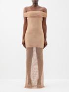 Self-portrait - Off-the-shoulder Crystal-overlay Gown - Womens - Nude