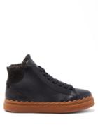 Matchesfashion.com Chlo - Lauren High-top Shearling-lined Leather Trainers - Womens - Black