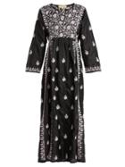 Matchesfashion.com Muzungu Sisters - Floral Embroidered Silk Dress - Womens - Black Pink