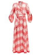 Matchesfashion.com Hester Bly - Orah Hibiscus-print Silk Maxi Wrap Dress - Womens - Pink Multi