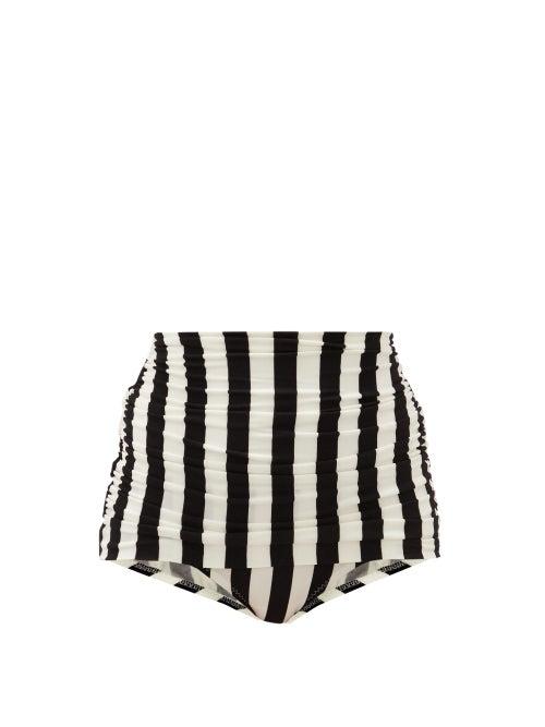 Matchesfashion.com Norma Kamali - Bill Striped High-rise Bikini Briefs - Womens - Black Stripe