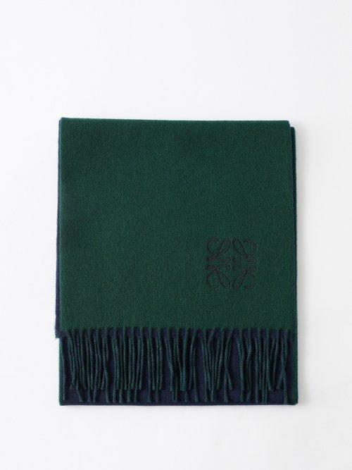 Loewe - Window Anagram-embroidered Wool-blend Scarf - Womens - Navy Green