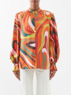 Pucci - Marmo-print Silk-twill Blouse - Womens - Orange Multi