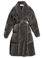 Matchesfashion.com Alexandre Vauthier - Belted Velvet Quilted Coat - Womens - Light Grey