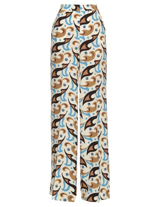 Etro Wide-leg Abstract-print Silk Trousers