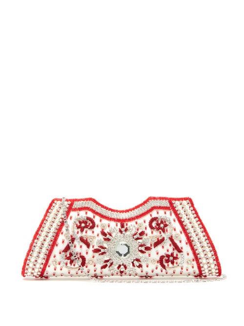 Matchesfashion.com Shrimps - Dallas Crystal, Faux-pearl And Beaded Satin Clutch - Womens - Cream Multi