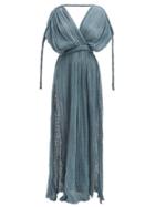 Matchesfashion.com Kasia Kulenty - Aura High-slit Cotton-gauze Maxi Dress - Womens - Blue