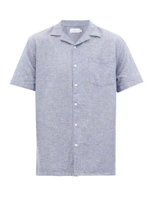 Matchesfashion.com Onia - Vacation Cuban-collar Linen-blend Chambray Shirt - Mens - Blue