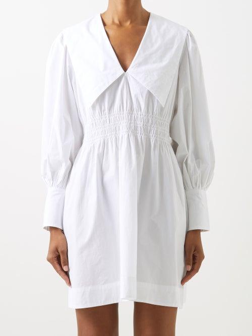 Ganni - Chelsea-collar Cotton-poplin Mini Dress - Womens - White
