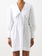 Ganni - Chelsea-collar Cotton-poplin Mini Dress - Womens - White