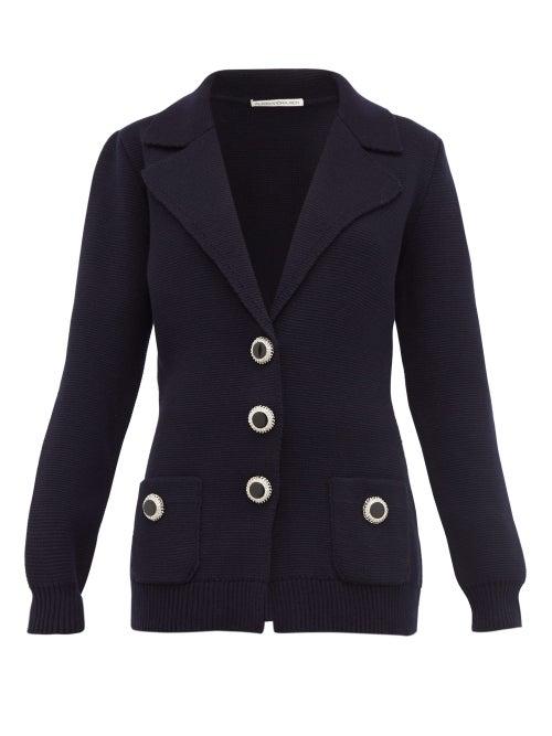 Matchesfashion.com Alessandra Rich - Crystal Button Wool Cardigan - Womens - Navy