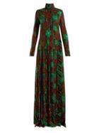 Matchesfashion.com Prada - Floral Print Roll Neck Gown - Womens - Green Multi