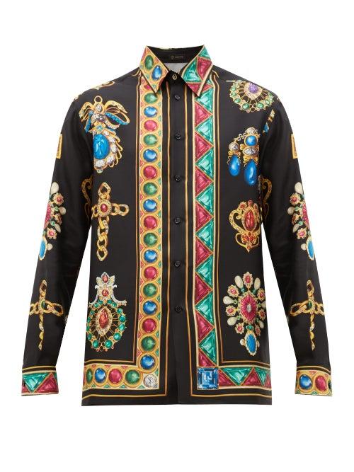 Matchesfashion.com Versace - Jewel Print Silk Satin Shirt - Mens - Black Multi