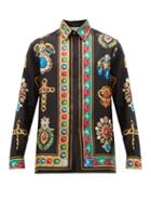 Matchesfashion.com Versace - Jewel Print Silk Satin Shirt - Mens - Black Multi