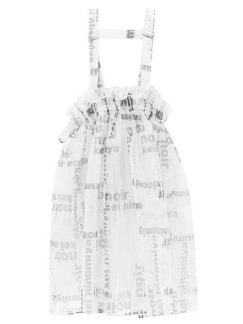 Noir Kei Ninomiya - Logo-print Tulle Pinnafore Midi Dress - Womens - White Black