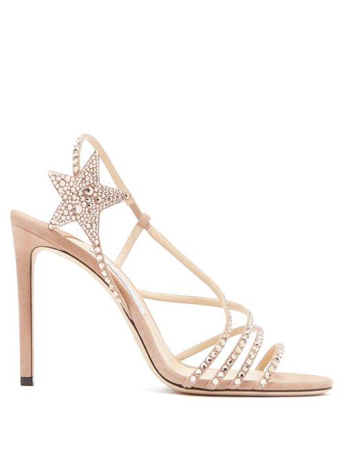 Matchesfashion.com Jimmy Choo - Lynn 100 Crystal Embellished Suede Sandals - Womens - Nude