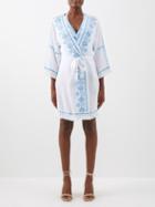 Melissa Odabash - Kara Floral Cross-stitched Jersey Dress - Womens - White Blue