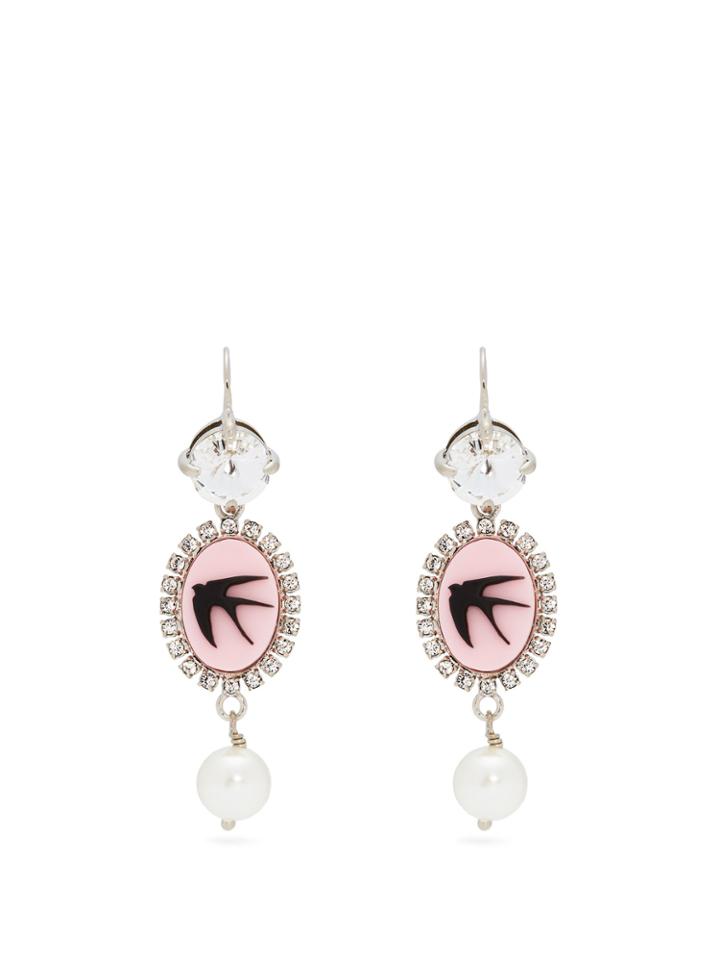 Miu Miu Crystal And Faux-pearl Cameo Drop Earrings