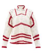 Matchesfashion.com Bode - Buttoned Hand-crocheted Cotton Sweater - Womens - Red White