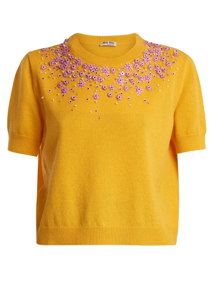 Miu Miu Floral-embellished Crew-neck Cashmere Sweater