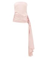 Matchesfashion.com Marina Moscone - Strapless Draped Wool-blend Satin Top - Womens - Light Pink