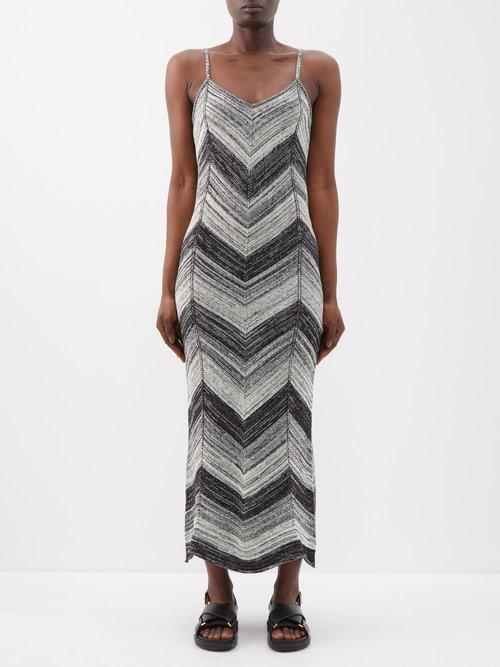 Proenza Schouler White Label - Marled-stripe Knitted Silk-blend Maxi Dress - Womens - Black Cream
