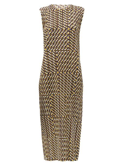 Matchesfashion.com Pleats Please Issey Miyake - Bloom-print Technical-pleated Jersey Midi Dress - Womens - Yellow Multi
