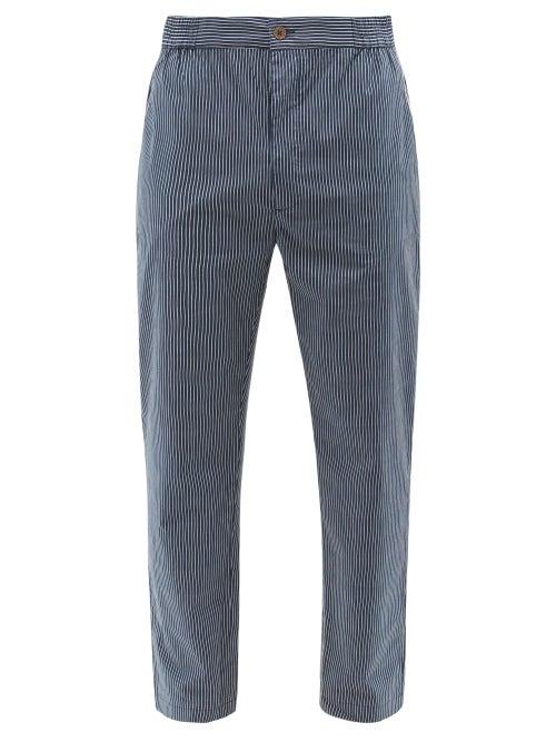 P. Le Moult - Striped Cotton Pyjama Trousers - Mens - Navy