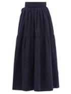 Matchesfashion.com Wiggy Kit - Indo Tiered Cotton-seersucker Skirt - Womens - Navy