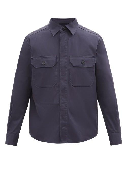Ermenegildo Zegna - Flap-pocket Cotton-blend Poplin Shirt - Mens - Navy