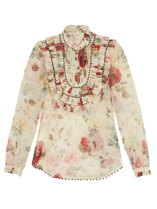 Zimmermann Mischief Floral-print Silk-organza Blouse