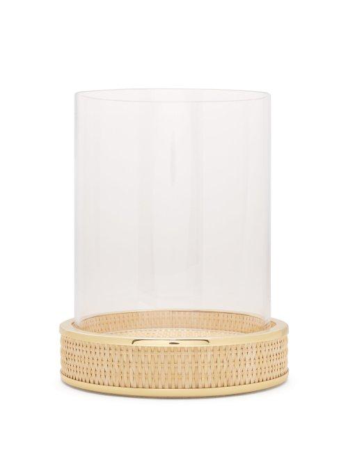 Matchesfashion.com Aerin - Colette Large Glass And Woven Cane Hurricane - Cream