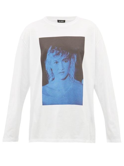 Matchesfashion.com Raf Simons - Blue Velvet Print Cotton Jersey T Shirt - Womens - White