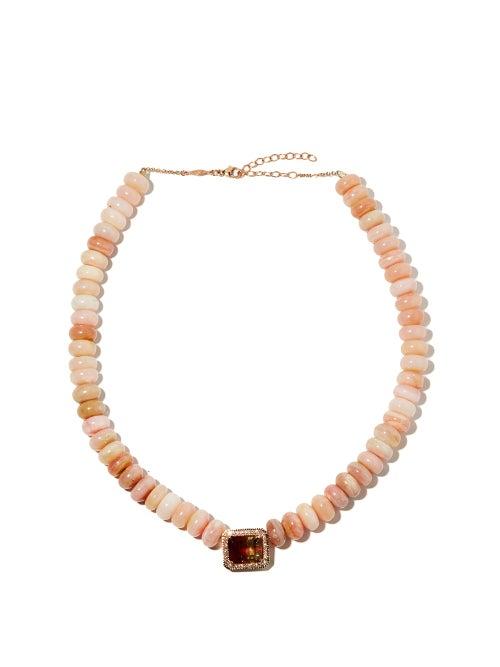Matchesfashion.com Jacquie Aiche - Diamond, Tourmaline, Opal & 14kt Gold Necklace - Womens - Pink