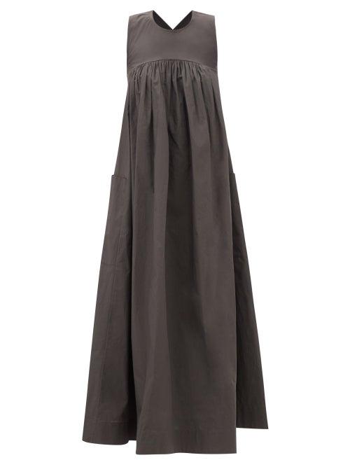 Toogood - The Weaver Gathered Cotton-poplin Midi Dress - Womens - Black Grey