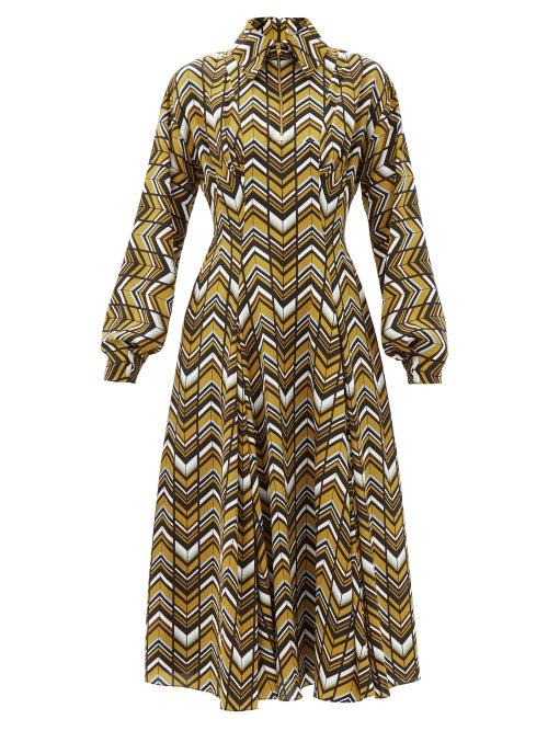 Matchesfashion.com Emilia Wickstead - Dannie Zigzag-print Crepe Shirt Dress - Womens - Brown Multi