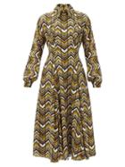 Matchesfashion.com Emilia Wickstead - Dannie Zigzag-print Crepe Shirt Dress - Womens - Brown Multi