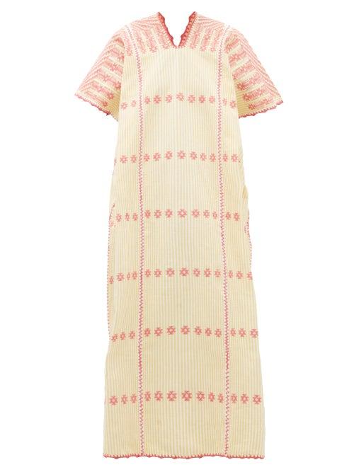 Matchesfashion.com Pippa Holt - No.166 Striped Embroidered Cotton Kaftan - Womens - Yellow White
