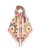 Chlo - Franckie Logo-print Silk Scarf - Womens - Pink Multi