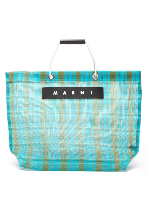 Marni Market - Check Medium Nylon Tote Bag - Mens - Blue Multi