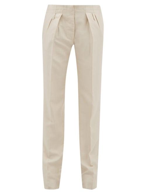 Matchesfashion.com Giuliva Heritage Collection - The Gastone Silk Blend Herringbone Twill Trousers - Womens - Ivory