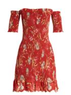 Zimmermann Corsair Iris Shirred Linen And Cotton-blend Dress