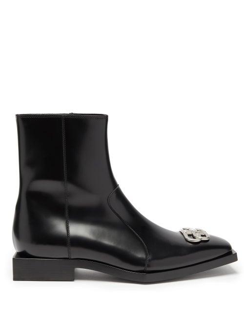Matchesfashion.com Balenciaga - Logo Hardware Square Sole Leather Boots - Mens - Black Silver